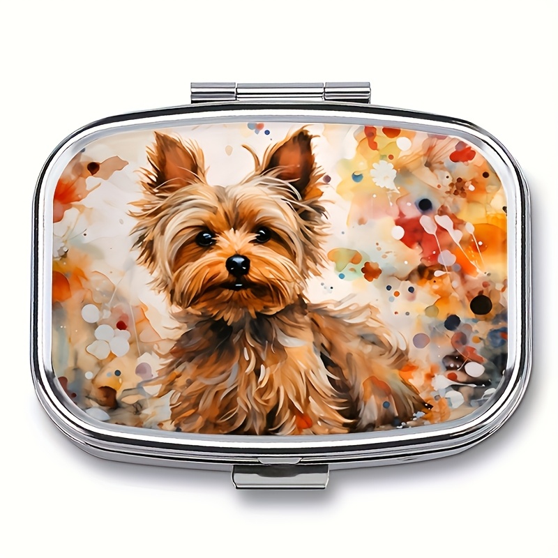 Image of 1 Yorkshire Terrier-themed Pillbox - Cute Square Design, Portable With 2 Compartments For Organizing Medication, Suitable For Pockets And Bags, Gift For Dog Enthusiasts