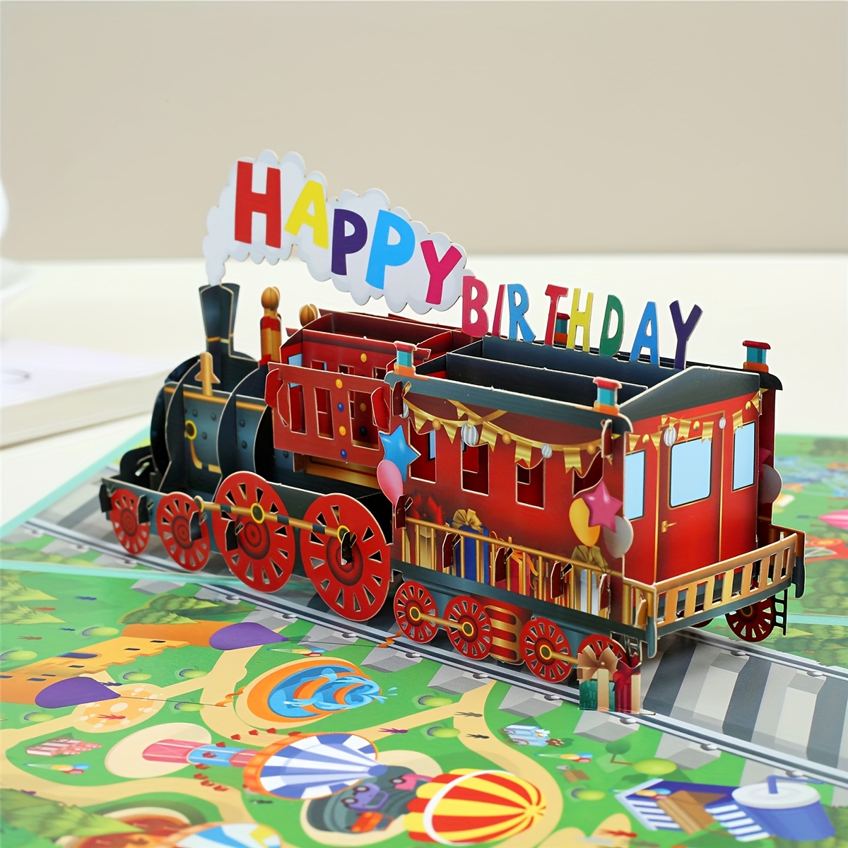 TEMU Train Happy Birthday Card, Train Birthday Card, Up Birthday Greeting Card For Boys Girls With Rainbow White