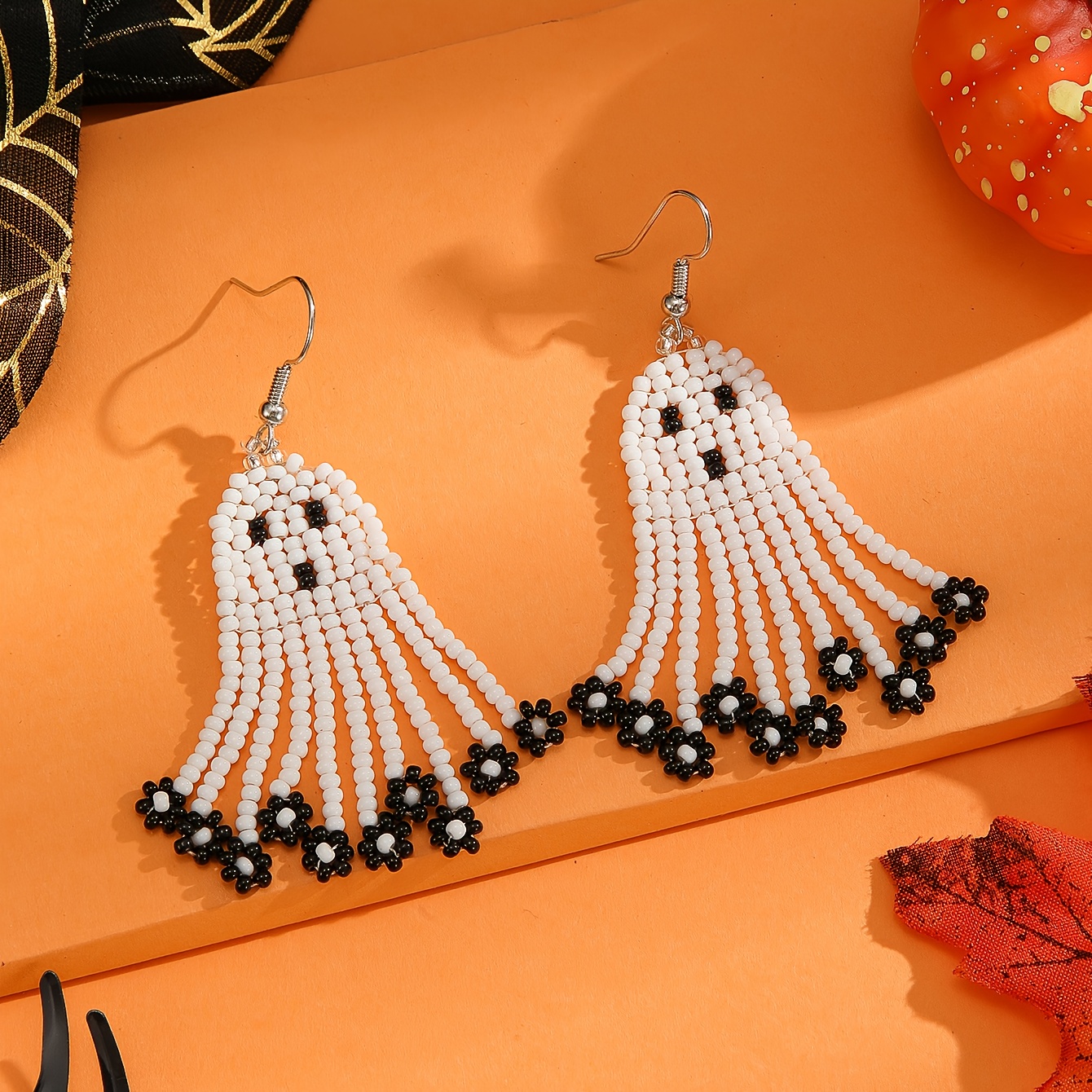 Halloween Handmade Beaded Tassel Earrings, Festive Fun
