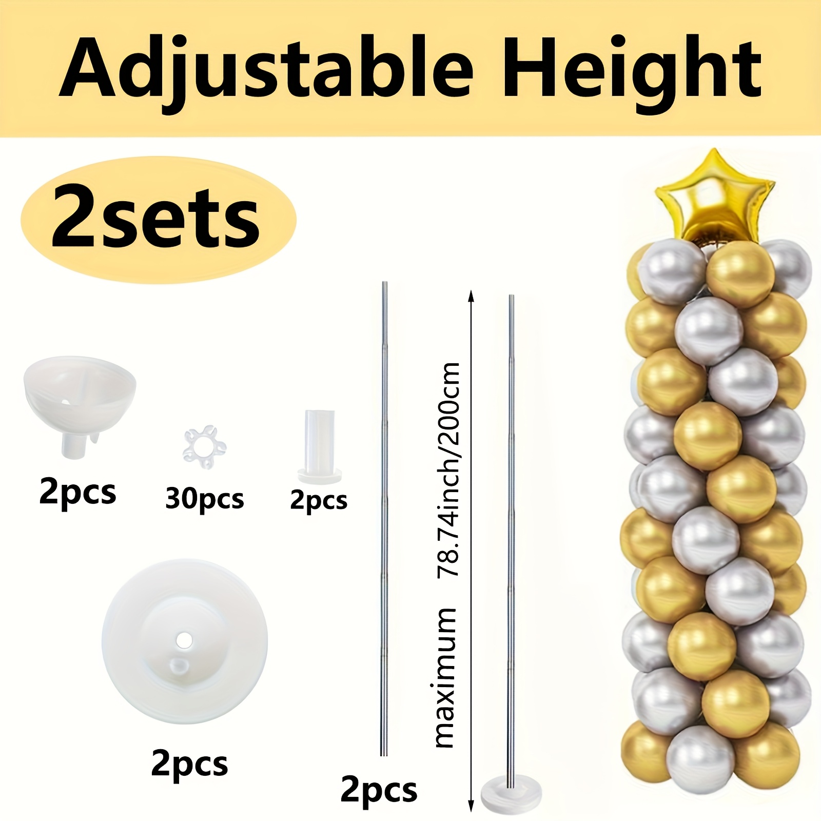 TEMU 2 Set di Supporti per Palloncini, Set di Supporto Colonna per Palloncini da 78.74 pollici, per Decorazioni di Matrimonio, Regali di Compleanno,