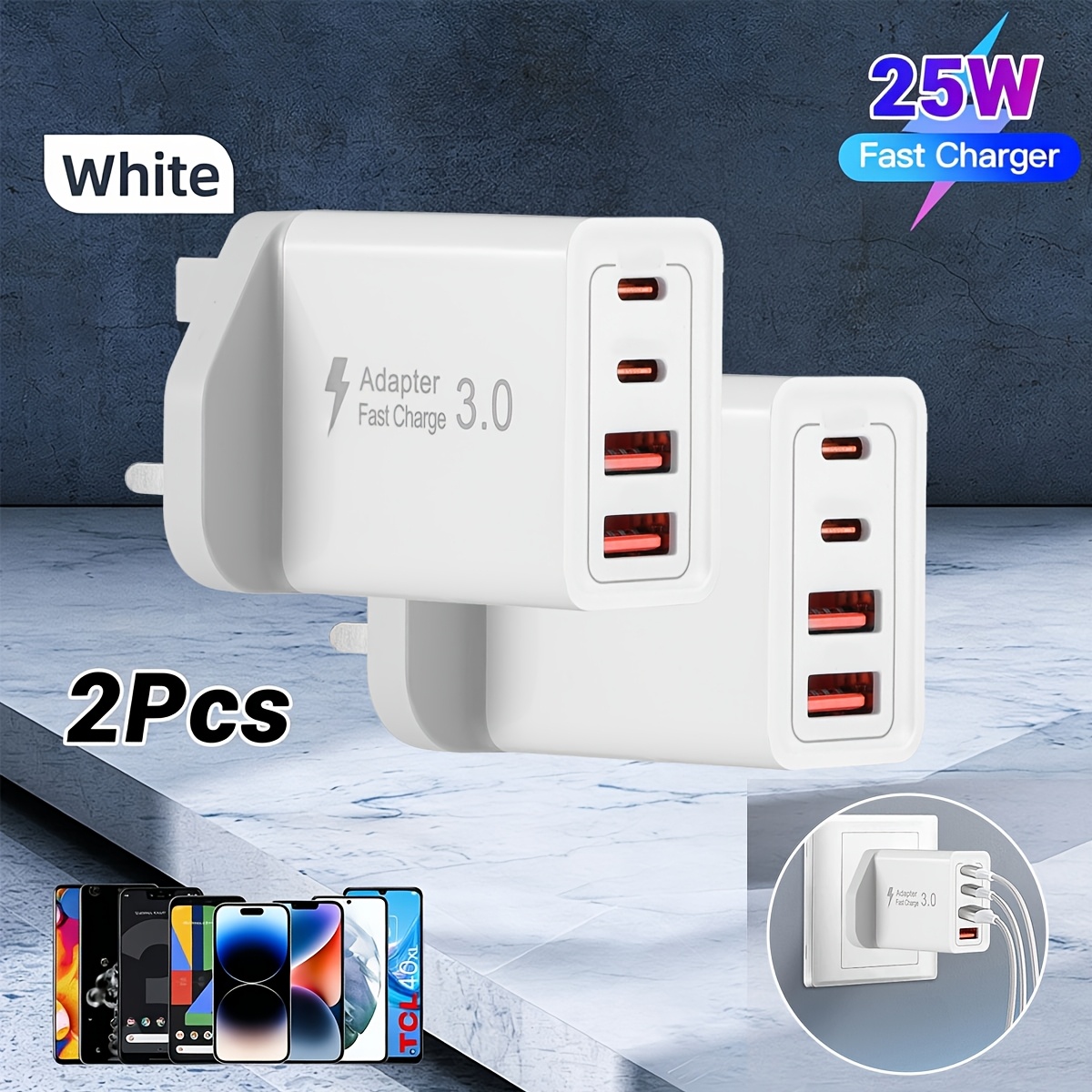 TEMU Type-c Power Adapter, 32w With 4 Ports, Uk Plug Design, Usb Charging Block For Fast Charging Compatible With For Iphone Models 11 Through 17,