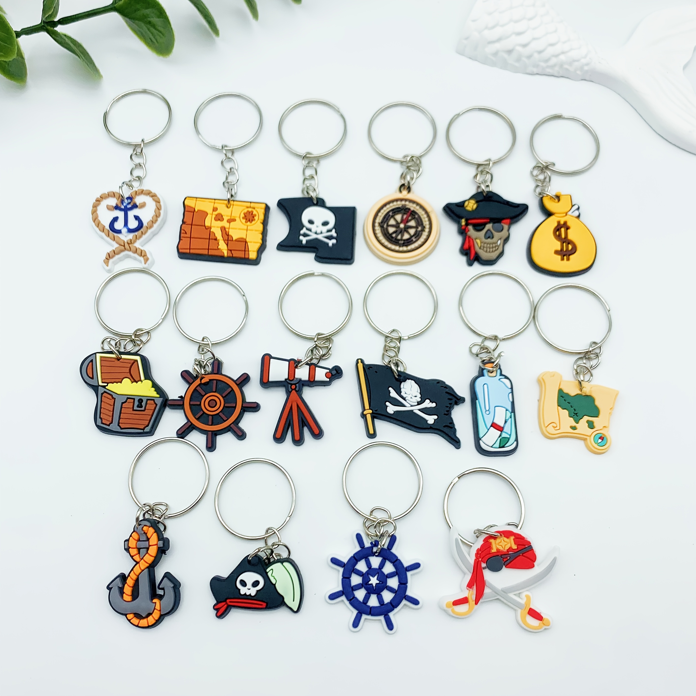 

16pcs Pirate Ship Keychain Set, Cartoon Pvc Silicone, Diy Map Gift For