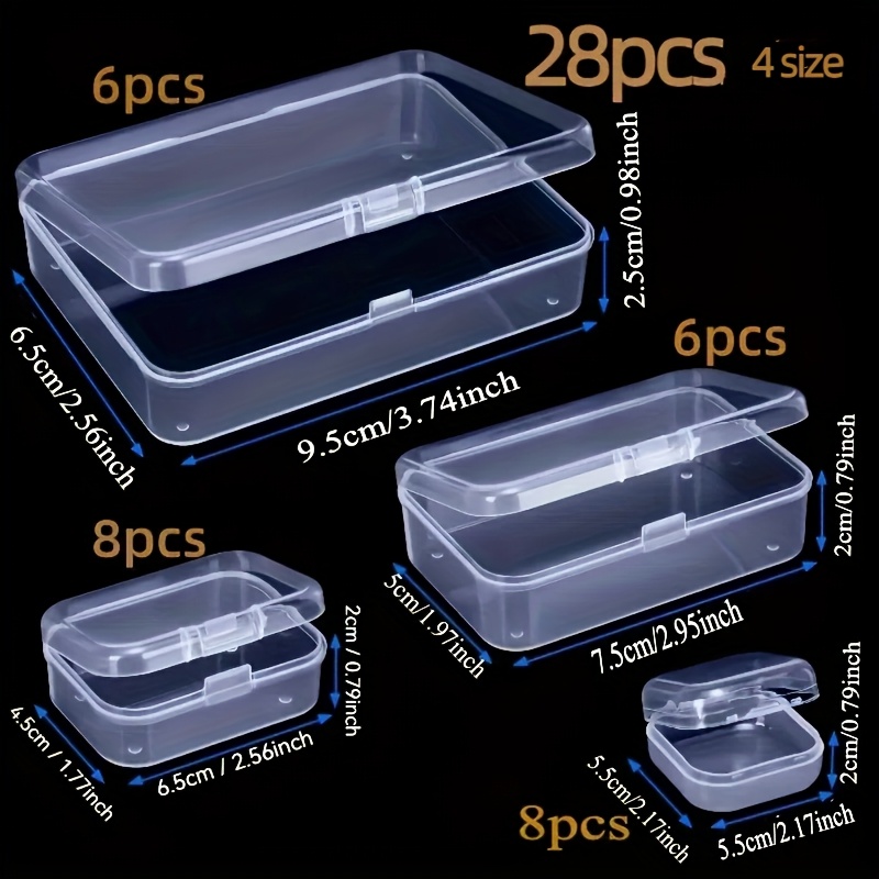 28pcs Plastic Storage Boxes, Durable Clear Organizer Boxes With Lids - 4 Sizes, Multi-use For Beads, Buttons, Embroidery, Jewelry, Office Supplies & Crafts And Small Items