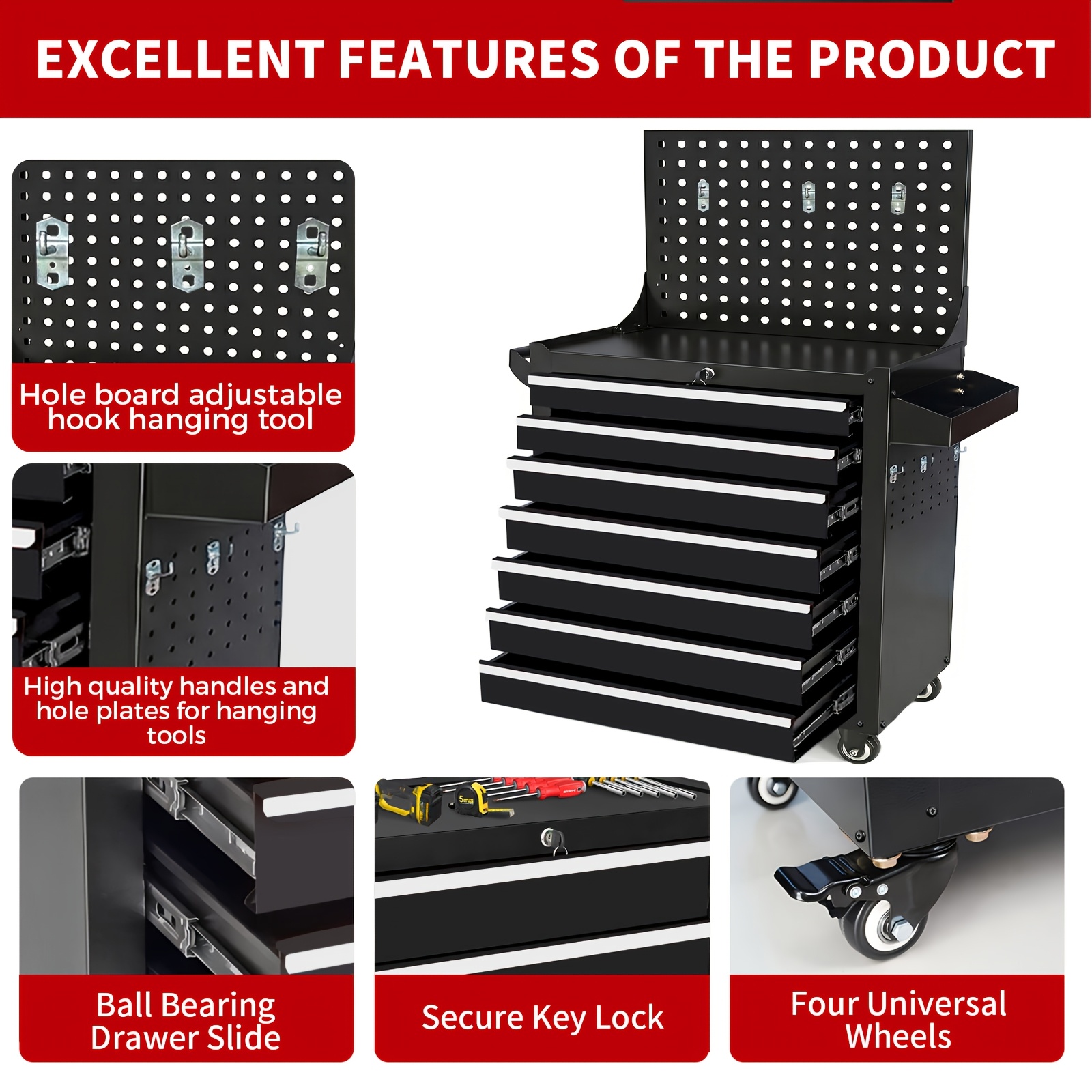 rolling tool chest with 7 drawers metal tool box with wheels locking garage storage cabinet sliding tool drawer cart on wheels toolbox organizer workbench for workshop    