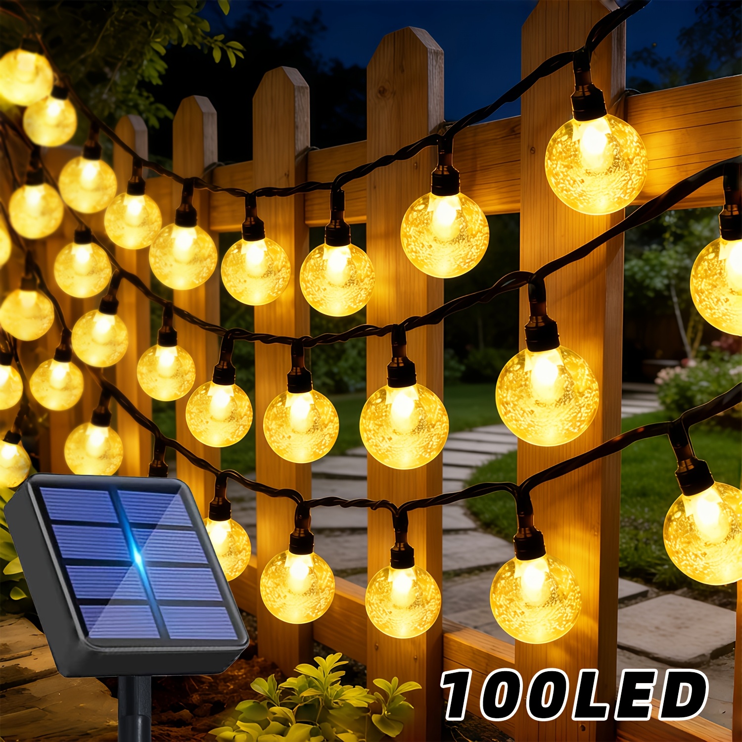 TEMU 100/50/20 Led Outdoor Fairy String Lights | Fairytale Twinkling Crystal Ball Lights, 12 Dimming , Solar Powered, Suitable For Camping, Parties,
