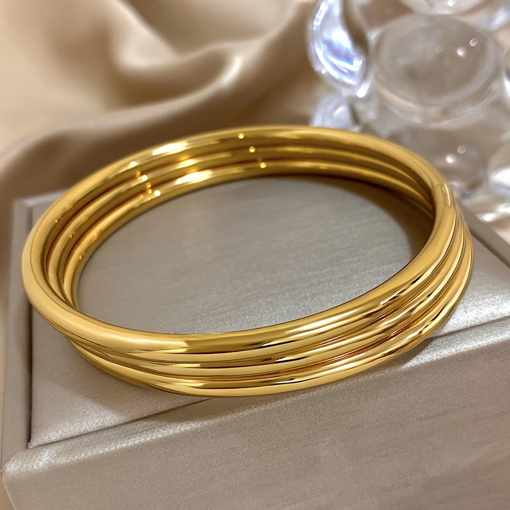 TEMU 3pcs Bracelet Facile en Acier Inoxydable, Bracelets à Couches Lisses Empilables, Bracelets Bangles, Femmes Hommes Brillants Épais Maigres Bijoux