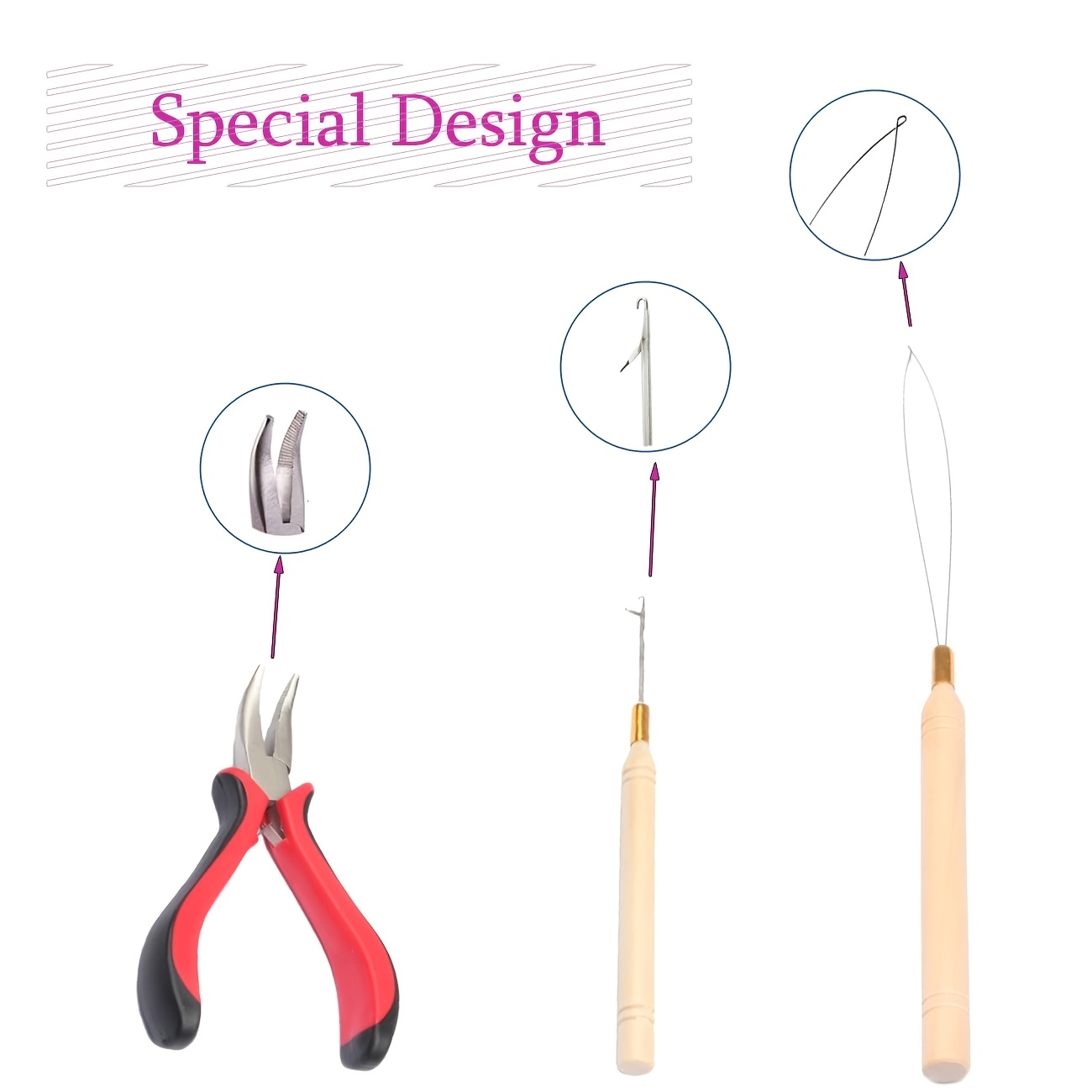 TEMU Hair Extension Tool Kit, Pliers, Hair Pulling Hooks, Micro Ring Hair, Feather Hair, Hair Extensions