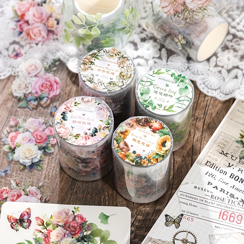 

1 Roll Of Tape, Vintage Anomalous Floral Handmade Diy Scrapbook Stickers, Waterproof Cup Stickers, Photo Album Diary Decoration, Need To Cut Yourself