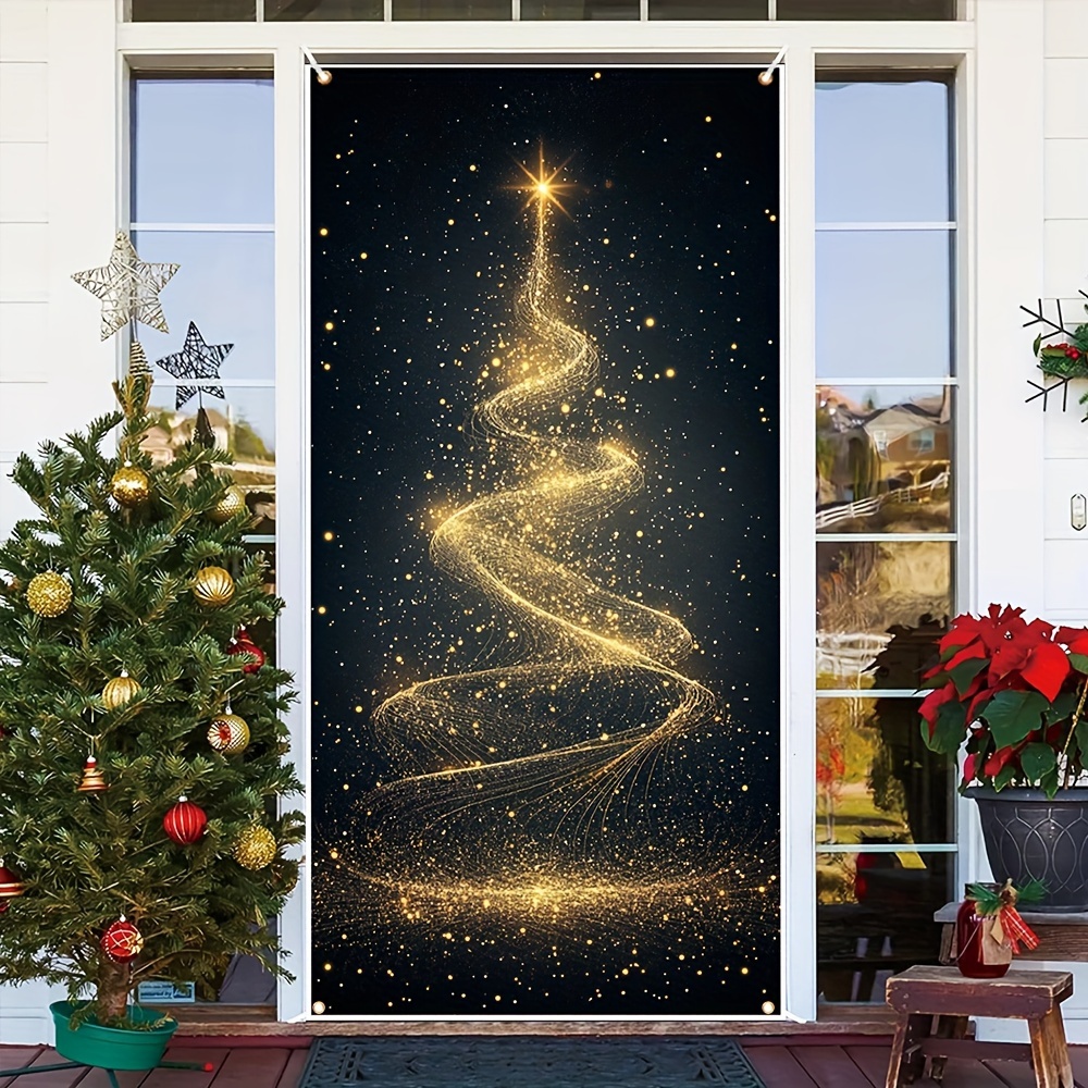 

Illuminated Star Christmas Tree Door Banner, Polyester Hanging Decor For Front Door, , , Ideal For Winter, New Year & Christmas Celebrations, Decoration, 1 Piece Set, No Electricity Needed