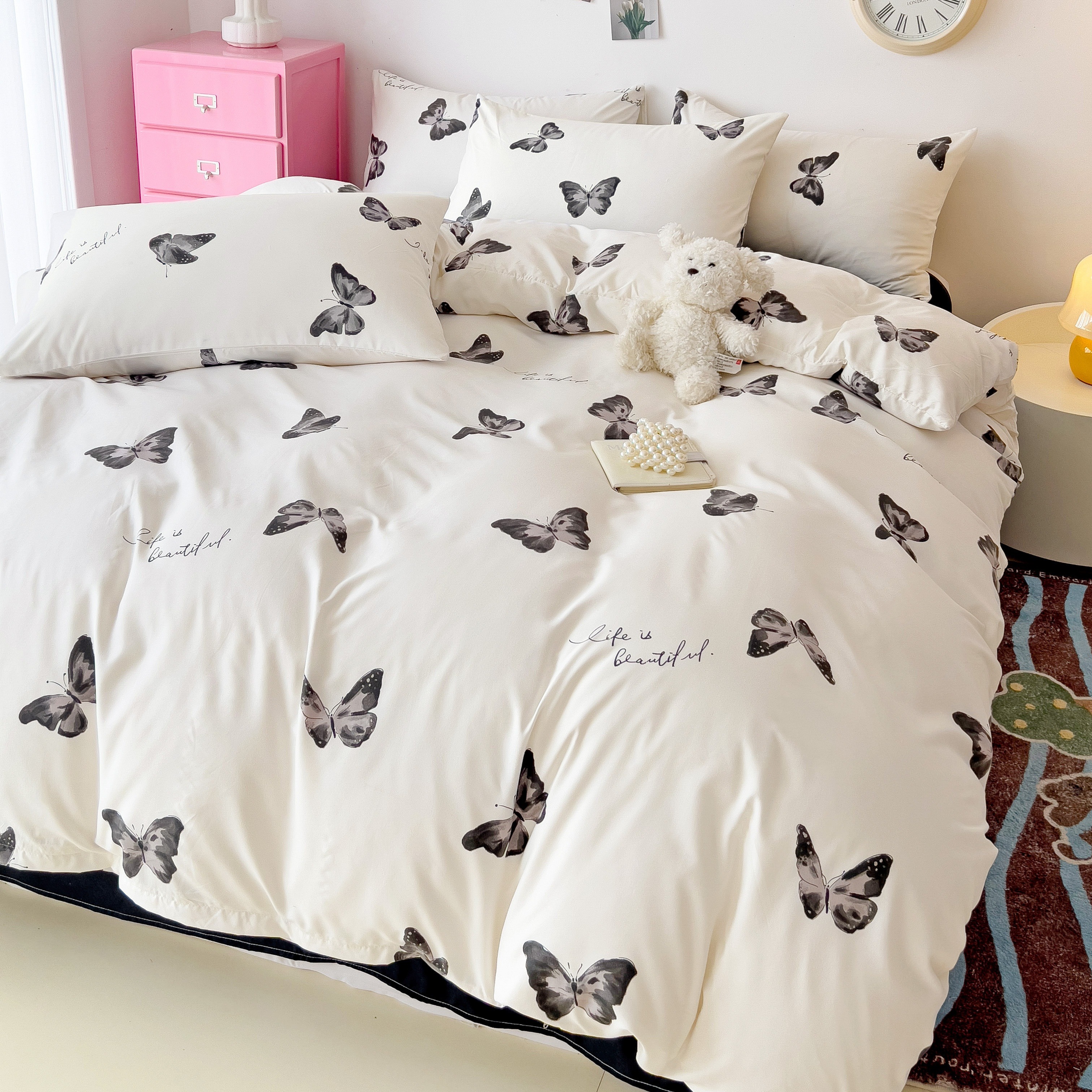 

3pcs 100g Washed And Brushed Craft Print Soft And Skin-friendly Bedding Set 1 Quilt Cover 2 Pillowcases Without Inner