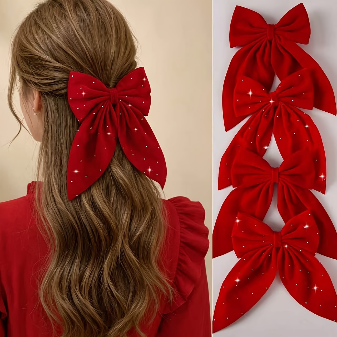 TEMU 4pcs Set Of Large Red Solid-color Hair Clips For Women, A Gift For Her, Light Luxury Temperament Duckbill Hair Clips, Fashionable Women's Hair