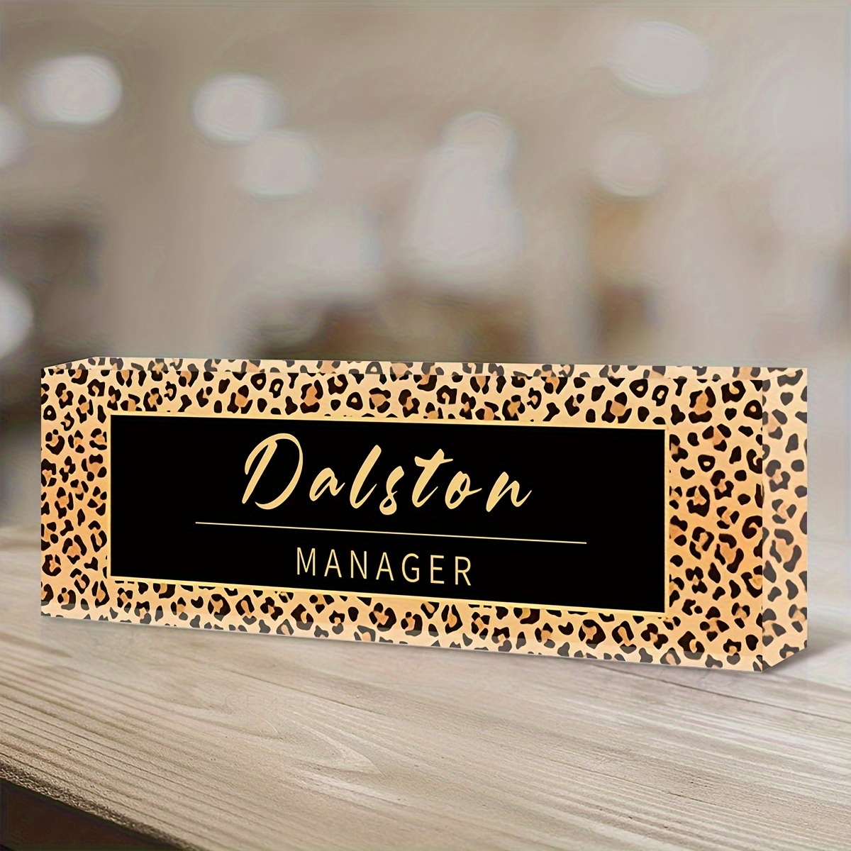 

1pc Customized Desk Name Plate Personalized Name Tag, Desk Decorations For Office, Acrylic Desk Name Plate, Customized Gift (leopard Print)