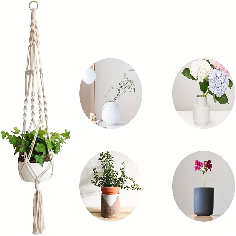 

1pc, Macrame Plant Hanger Indoor Outdoor Hanging Planter Natural Manual Knitted Cotton Macrame Cord Plant Hanger With Ring For Home Decor Ceiling Wall Planters Hanging