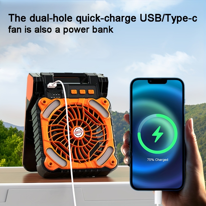 outdoor camping fan portable solar powered dual use fan with led light suitable for camping tents rvs fishing and lighting Product details 2