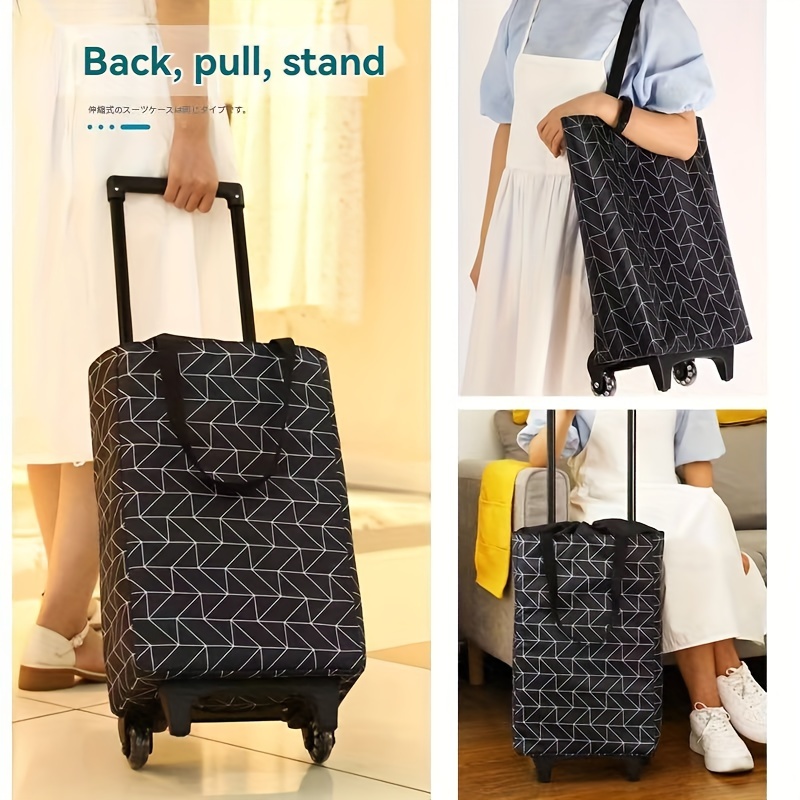 [Foldable Lightweight Trolley Shopping Cart] Multi-Functional Trolley Shopping Cart with Insulation Layer - Durable Metal Frame, Rolling Plastic Wheels, Foldable and Lightweight for Easy Travel, Drawstring Closure, Built-In Pockets, No Electricity Needed