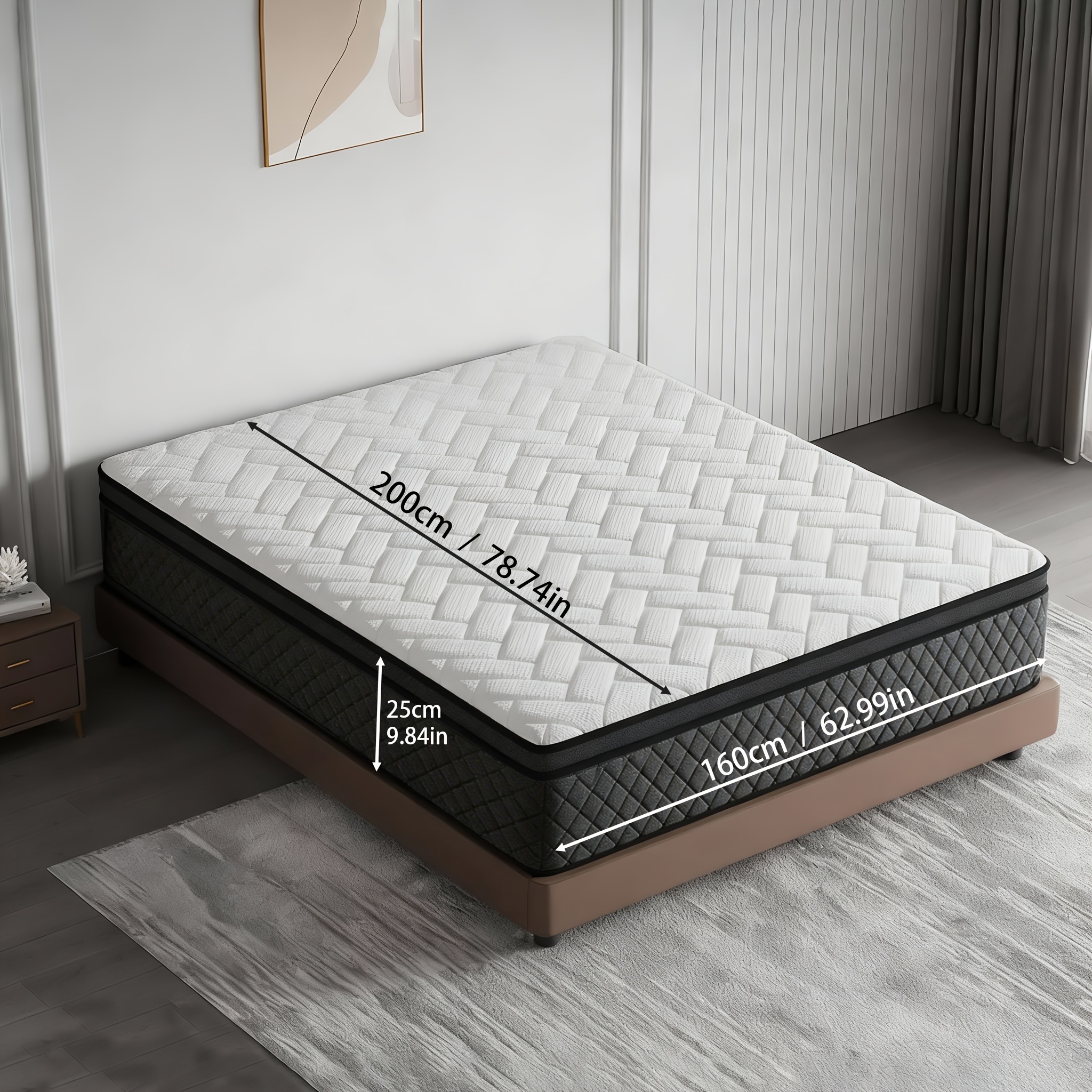 TEMU Twin Size Mattress, Memory Foam Layer Mattress, Individually Pocketed Spring Mattress, Wedding Mattress, Soft And Comfortable, Medium Firmness,