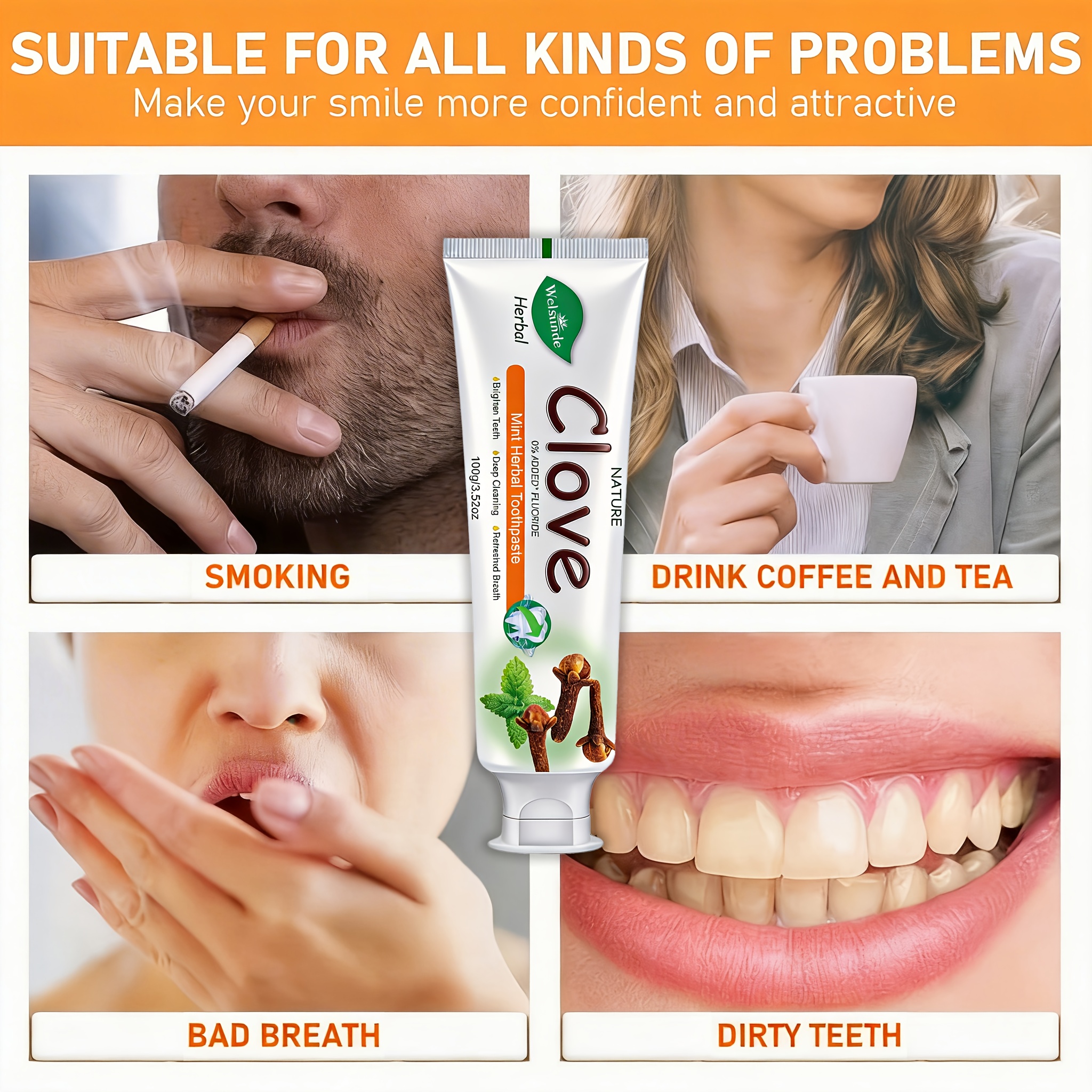 Set of 2 Clove Mint Herbal Toothpaste, No Added Fluoride, Natural Deep Cleaning And Whitening, Refreshing Minty Breath, Herbal Ingredients for Gum Health, Gentle Formula, Travel-Sized Daily Oral Hygiene Gift for Both Men And Women