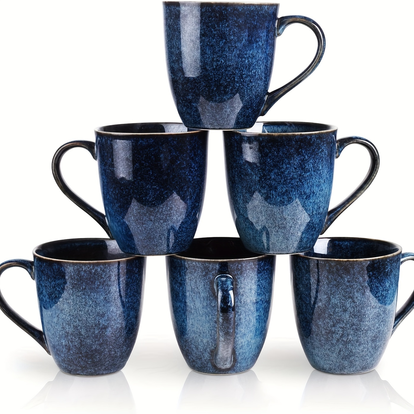 

Coffee Mug Set, 12 Ounce, Ceramic Mug For Men, Women, Unique Glazed Mugs With Handle For Coffee, Tea, Milk, Cocoa, - Set Of 6 (blue)