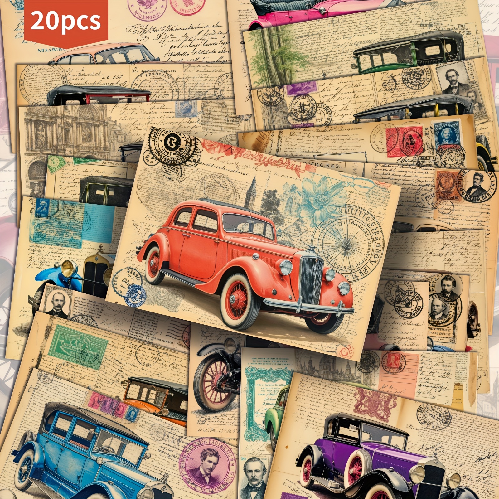 Image of 20-pack Vintage Handwritten Postcards - 4x6 Inches Retro Junk Journal Paper, Classic Pinup Illustrations, Collectible Decorative Painting Cards For Scrapbooking And Crafting