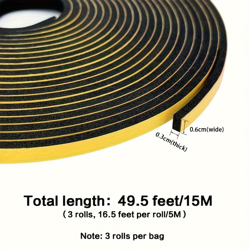 3pcs Set Of Seals, 1/4 Inch Wide X 1/8 Inch Thick X 16.5 Feet Long - High-density Foam Tape, For Insulation, Soundproofing And Windproof, Strong Adhesive, Suitable For Door Frames And Windows