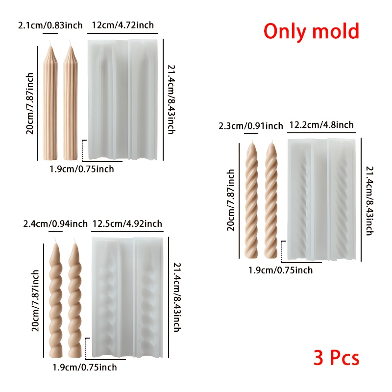 TEMU Resin Silicone Mold - 3pcs Set Of Spiral Twisted Long Rod Candle Silicone Molds, Retro Pointed Top Long Bar Candle Molds, Epoxy Resin Gypsum