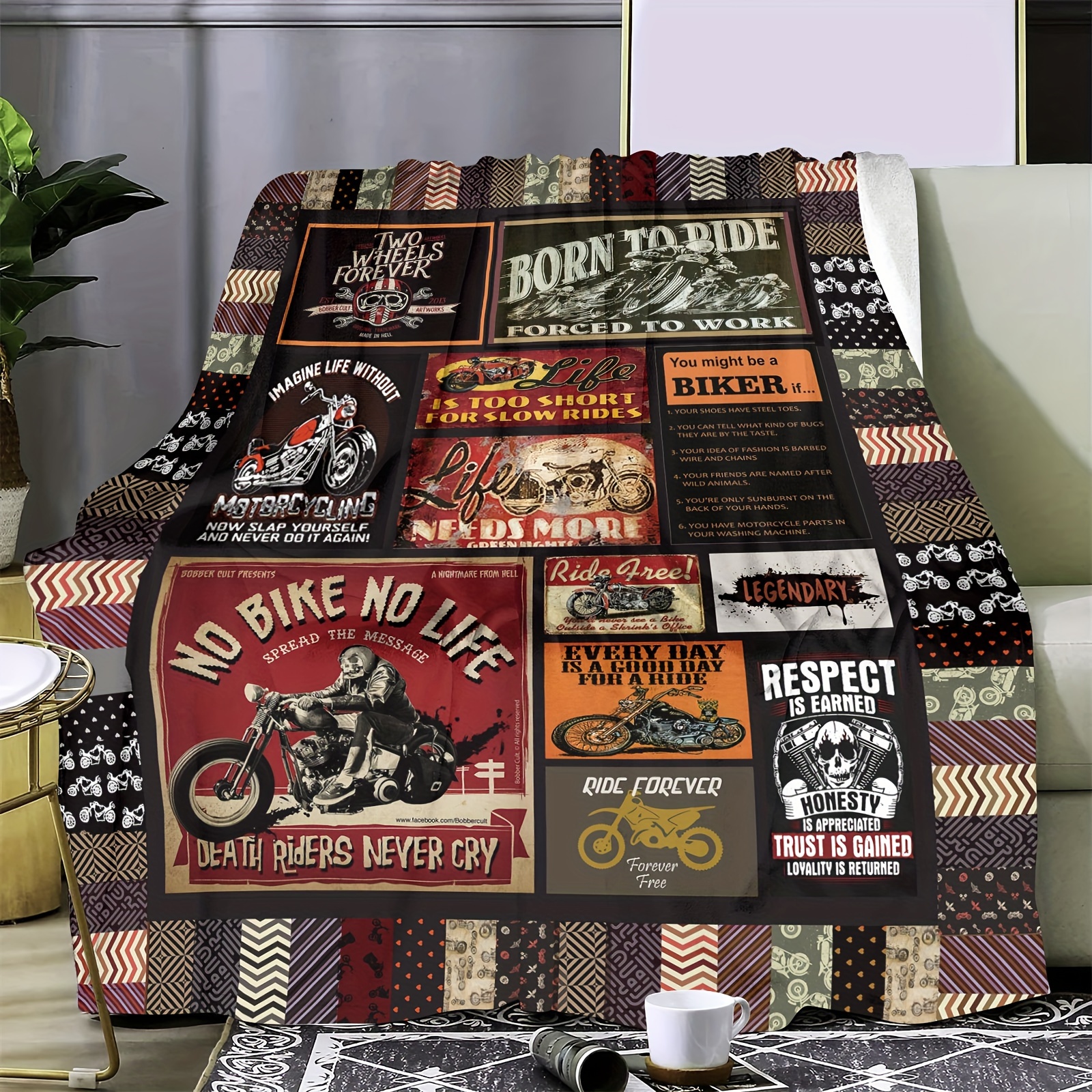 

Ultra-soft Motorcycle Print Flannel Throw Blanket - Versatile, Warm & Cozy For Couch, Bed, Office, And Travel - All-season Comfort