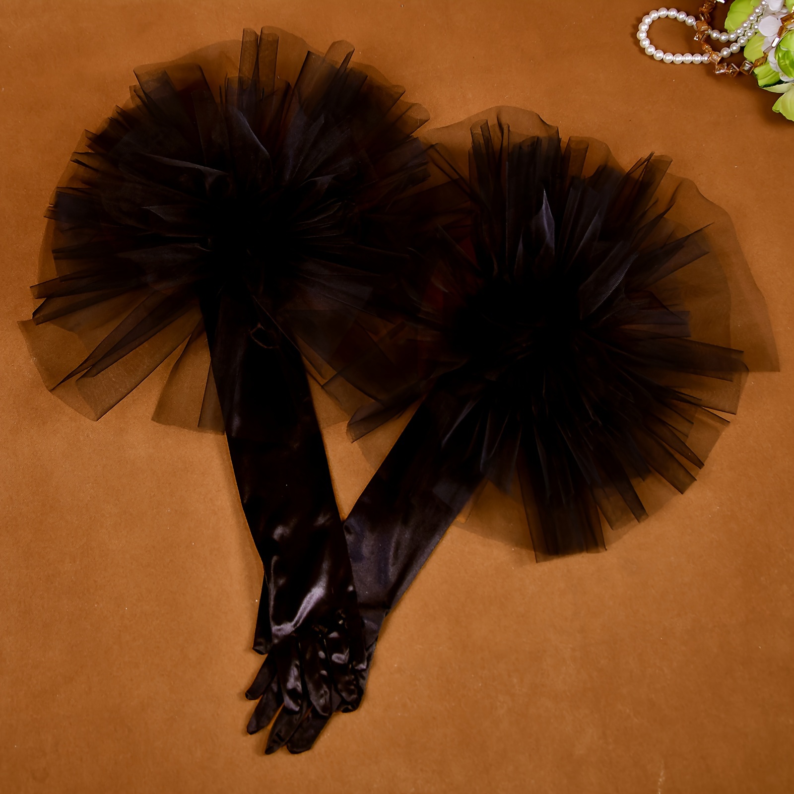 Элегантные свадебные перчатки с длинными сетчатыми цветочными акцентами, модный свадебный аксессуар, полиэстер, только ручная стирка, детали 1