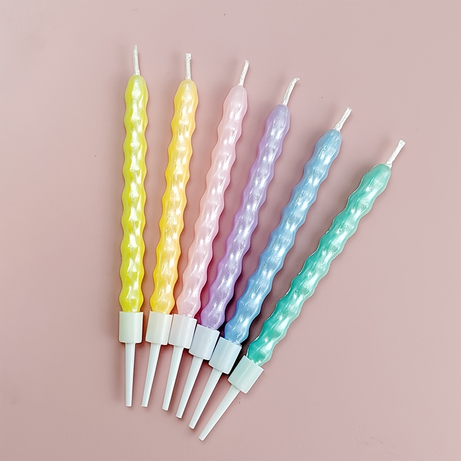 6-pack Happy Birthday Twisted Cake Decorations, Paris Rome Iridescent , Pearlescent Gradient Twisted Candy Party Cake Decorations，halloween，christmas