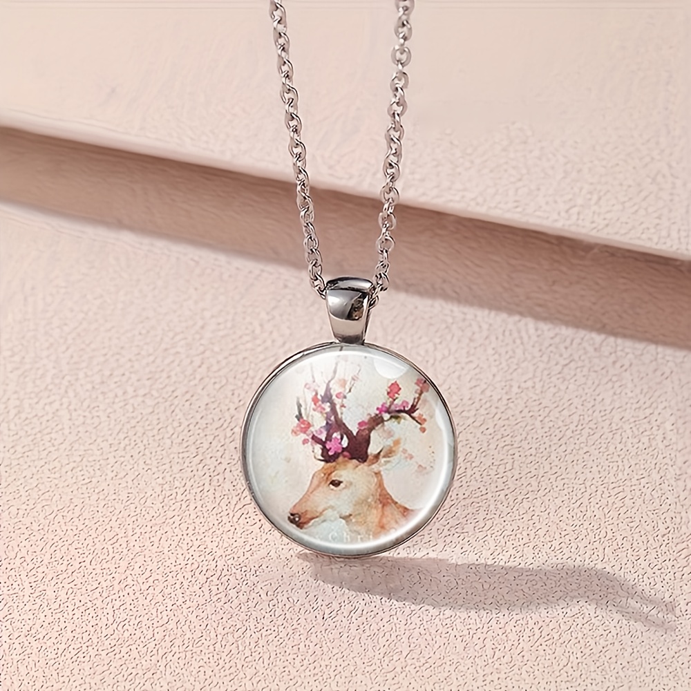 4pc Floral Deer Head Jewelry Set, Necklace & Earrings