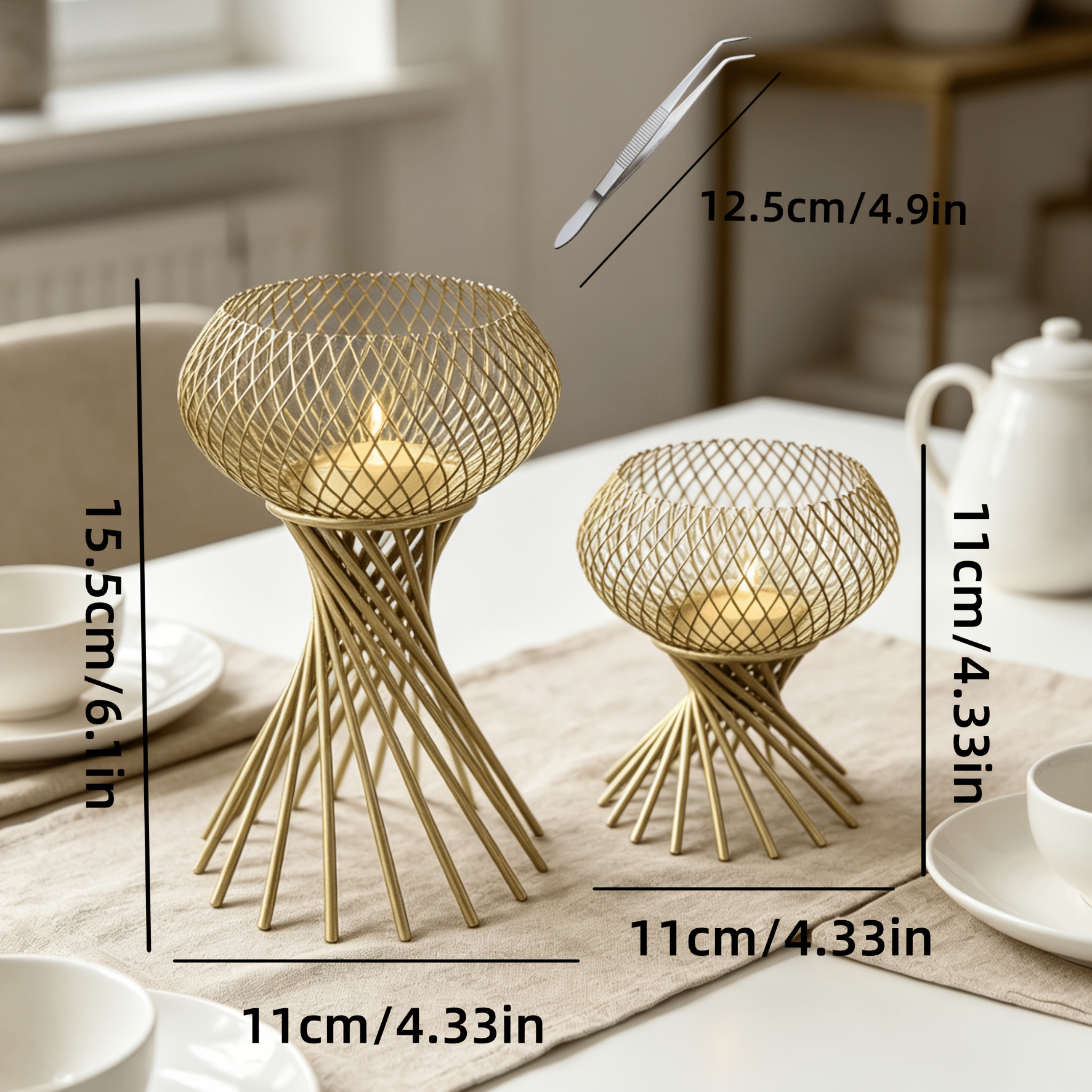 TEMU Set Of 2 Golden Candle Holders For Halloween And Christmas, Includes Tweezers, Bar And Restaurant Atmosphere Candle Holder Decorations, Home