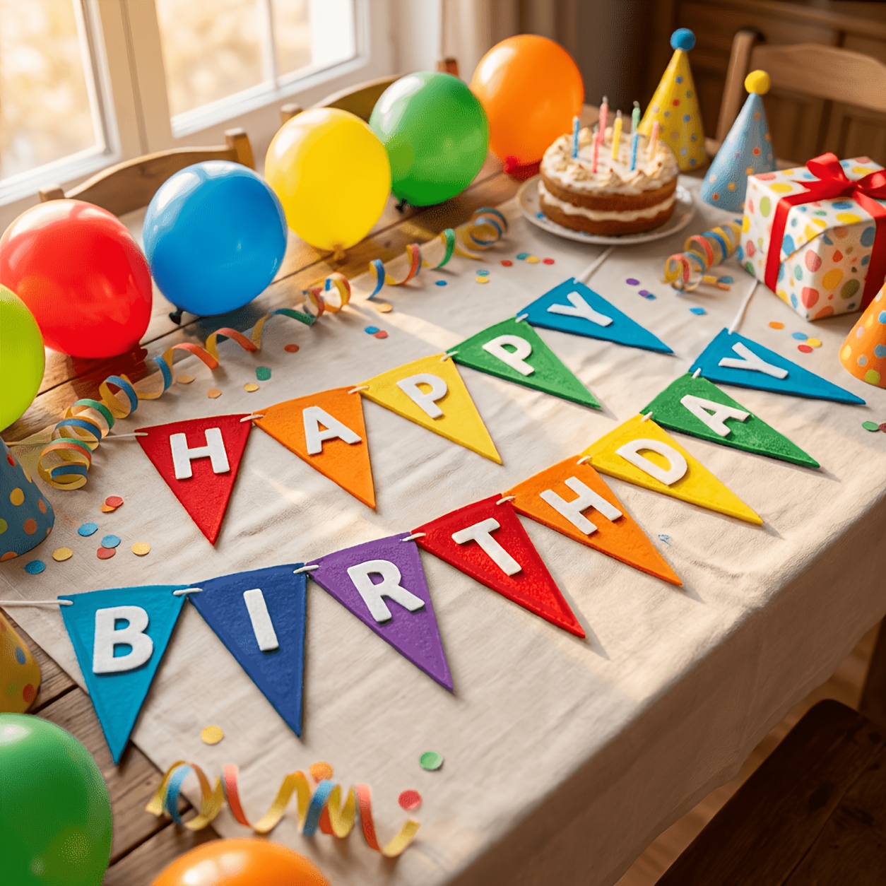 TEMU 1 Set Of Colorful Felt Birthday Triangular Banners And Party Garlands, With Happy Birthday Letter Flags, Double-layer Design, Suitable For