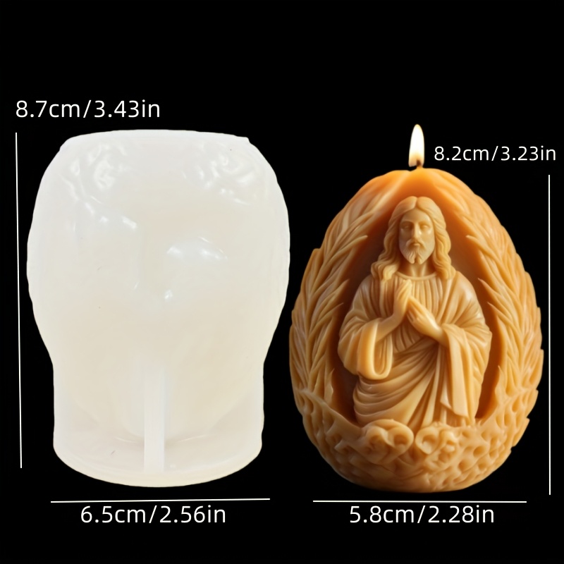 Image of Candle Mold Easter Jesus Relief Egg Candle Silicone Mold Leaves And Branches Jesus Relief Egg Resin Silicone Mold Easter Decoration Jesus Egg Shape Concrete Cement Gypsum Mold Crafts Mold Easter Gift