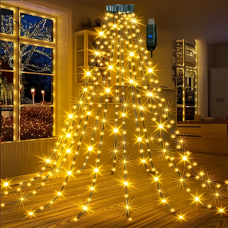 TEMU 78.74 Inches/200pcs Led Christmas Tree Lights, Christmas Waterfall Lights, Led Fairy Lights, Indoor Garden Decoration, Usb Powered, 8 Modes,