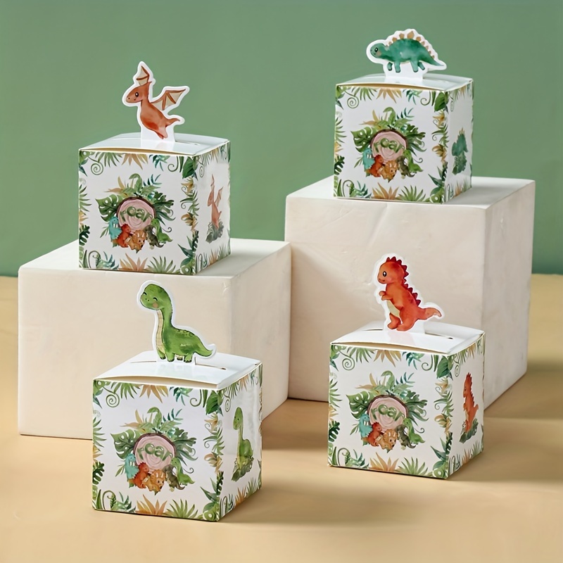 

24pcs Roar Dinosaur Square Candy Box (6 Mixed Styles) Paper Boxes Dino Party Gifts Box Happy Birthday Party Decor Adults Green Forest 1st Birthday Supplies Packing Boxes Bags