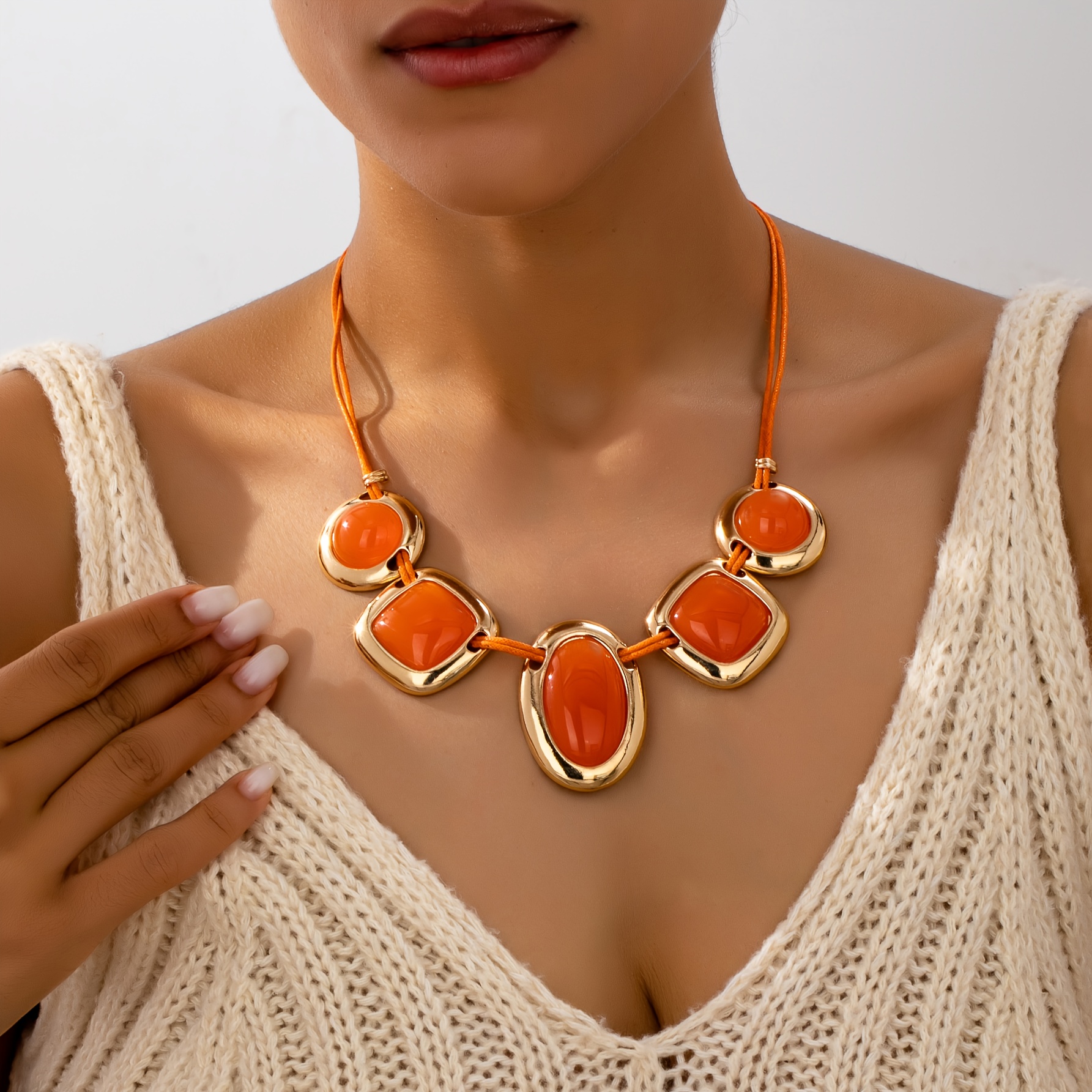 Image of Bohemian Style Geometric Shape Mixed Rope Women's Fashion Pendant Necklace For Vacation Party Gift