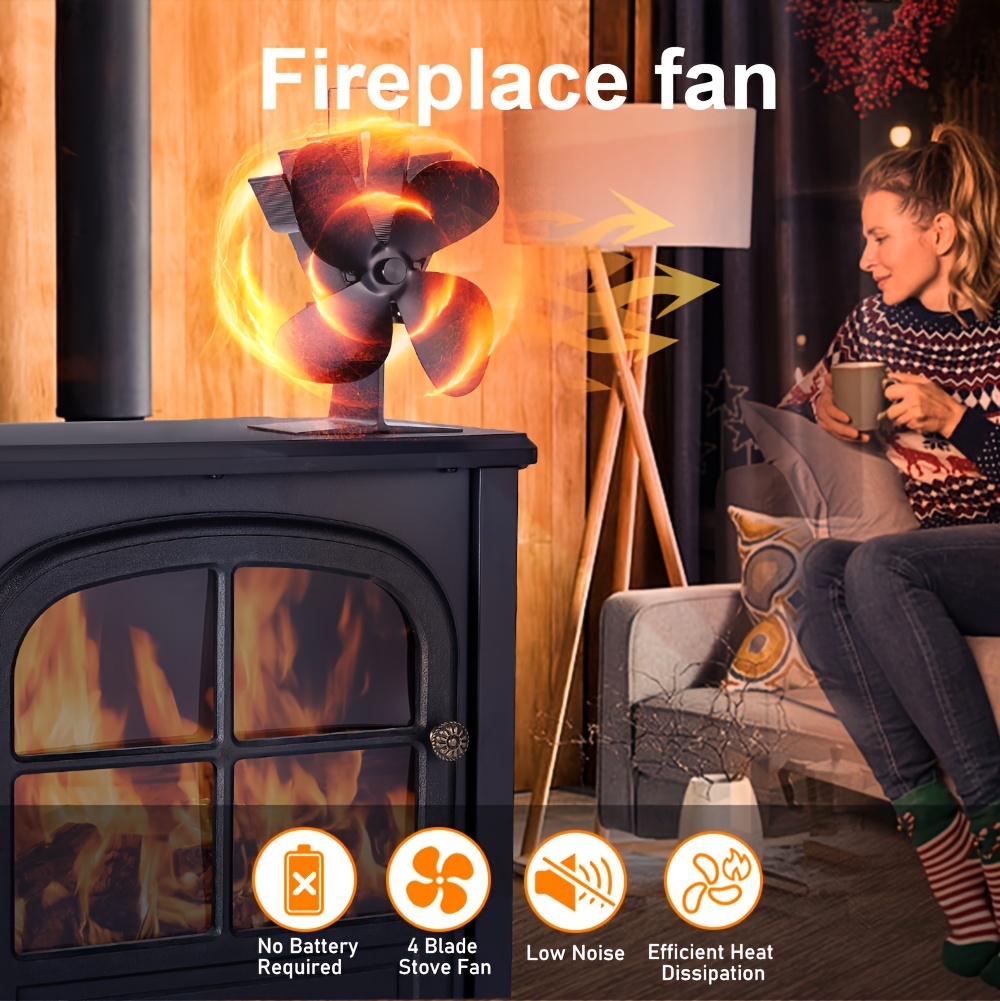 1pc black fireplace   heat powered stove fan log wood burner     fireplace fan   distribution details 0