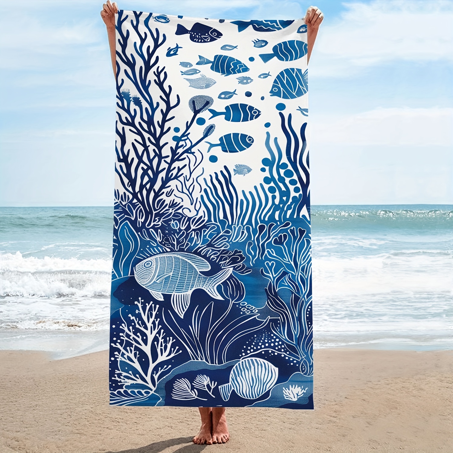 

1pc Summer Nautical Prints Microfiber Oversized Beach Towel, Durable Quick Drying Sunscreen Washable Bath Towel, Summer Beach Camping Swimming Pool Travel Essentials