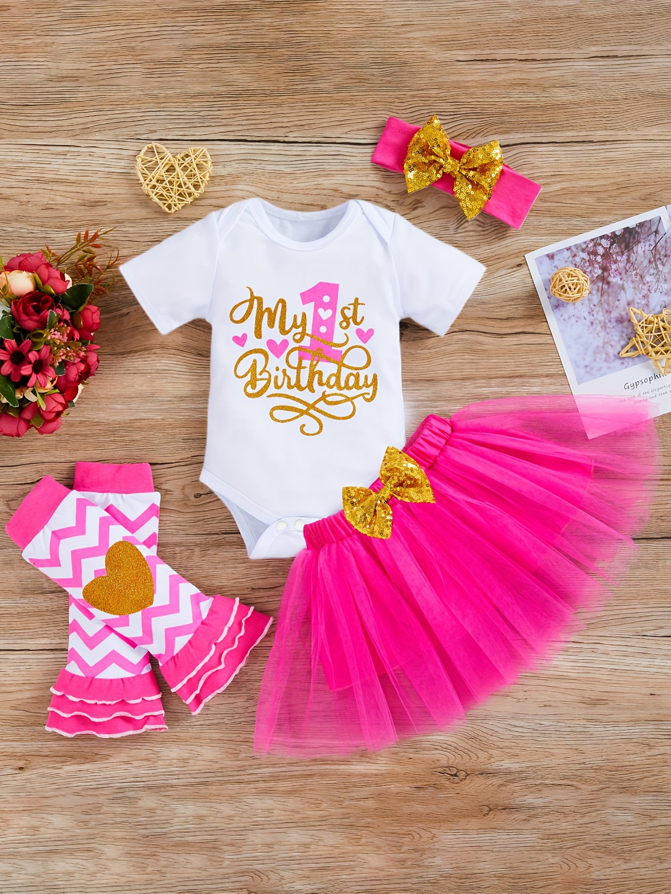 Infant Baby Girl Birthday Cake Smash Outfit Toddler Girl Birthday Romper Tutu Skirt with Headband Clothes Set