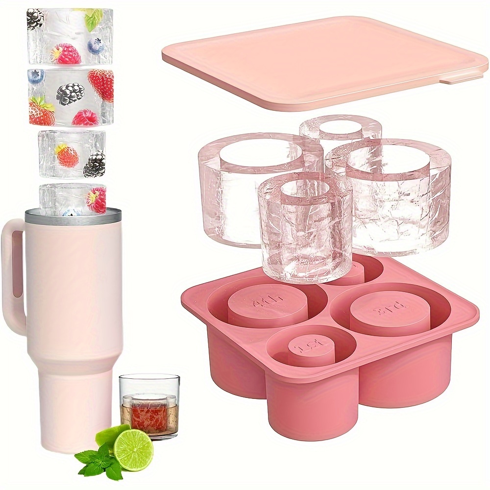 

Cup 4-grid Ice Cube Trays With Lids - Easy Release Silicone Molds For Tumbler Stackable Cylinder Ice Cubes - Kitchen And Restaurant Use - Bpa Free