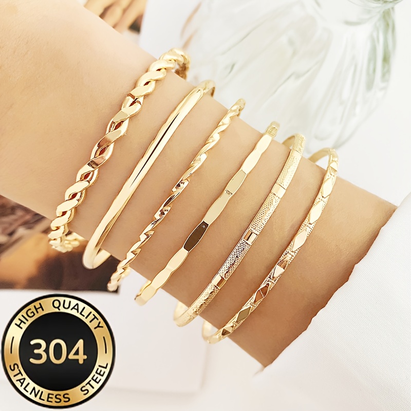 6pc Rhombus Twist Smooth Bracelet Set for Women