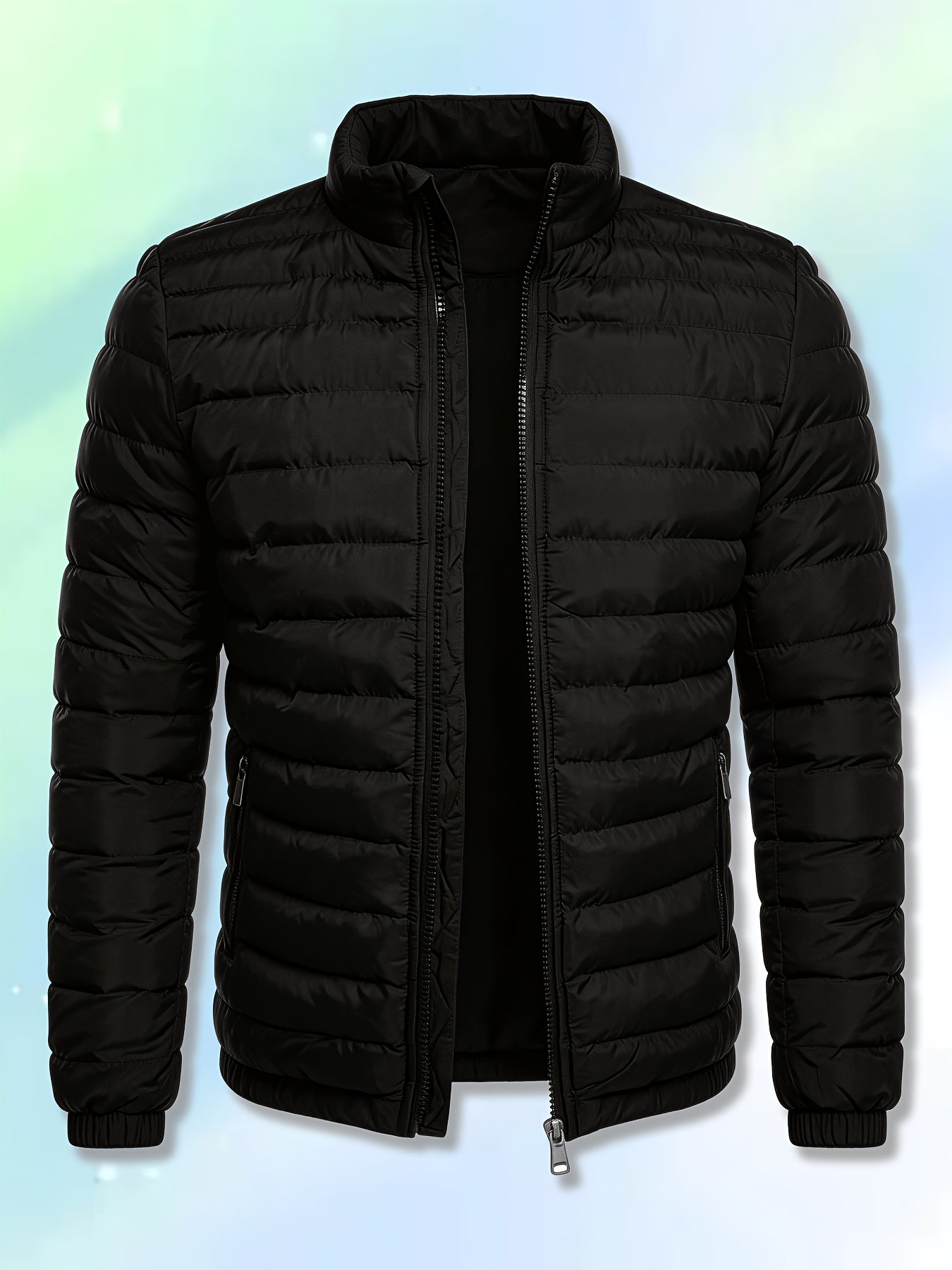 Veste légère chaude pour hommes européens et américains - Veste coupe-vent zippée à col montant pour hommes, conception de poche zippée adaptée aux activités de plein air, vêtement d