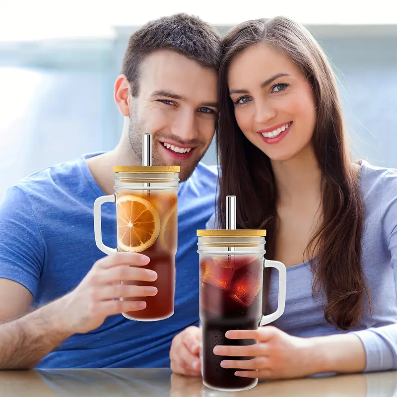 2 4pcs glass cup car cup handle glass cup large capacity water cup suitable for coffee milk tea drinks hot and cold convenient to carry Product details 0
