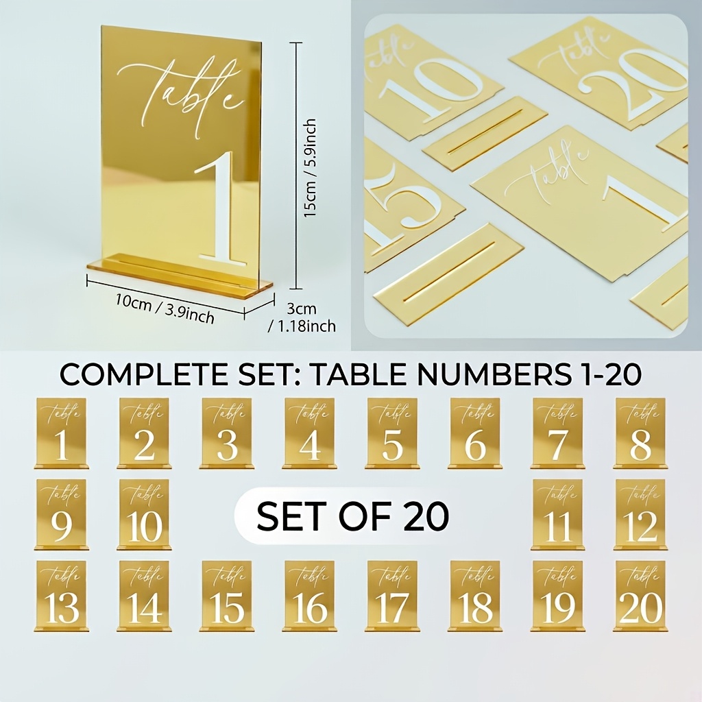 Image of Set Of 20 Acrylic Table Numbers 1 With Stand, Double-sided Wedding Table Number Signs With White Cursive Script, Elegant Reception Table Decor For Weddings, Banquets, Engagement Parties, Anniversaries
