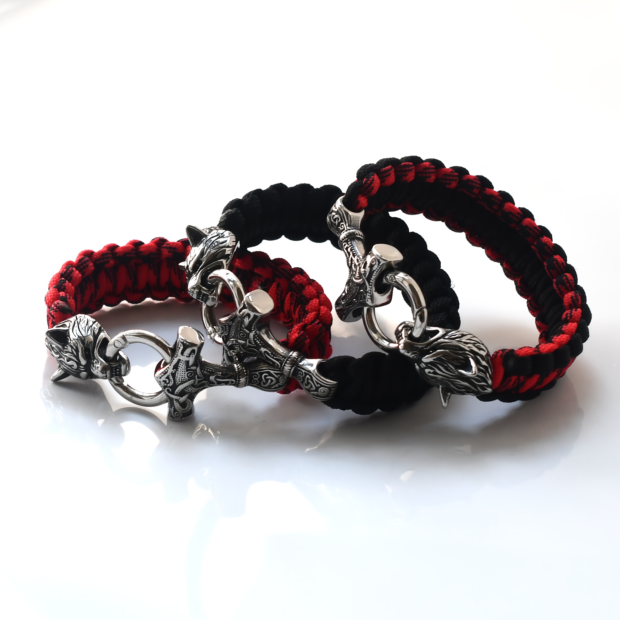 Viking Stainless Steel Wolf Head Hammer Bracelet