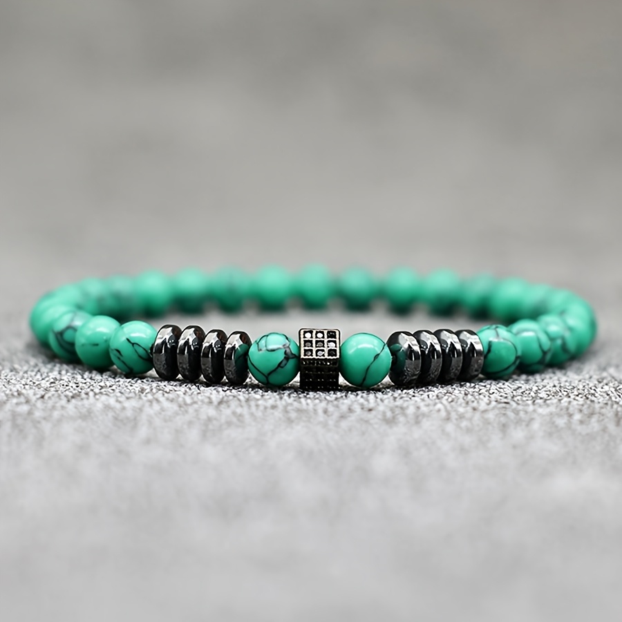 Small Square Turquoise Beaded Bracelet, Ethnic Style