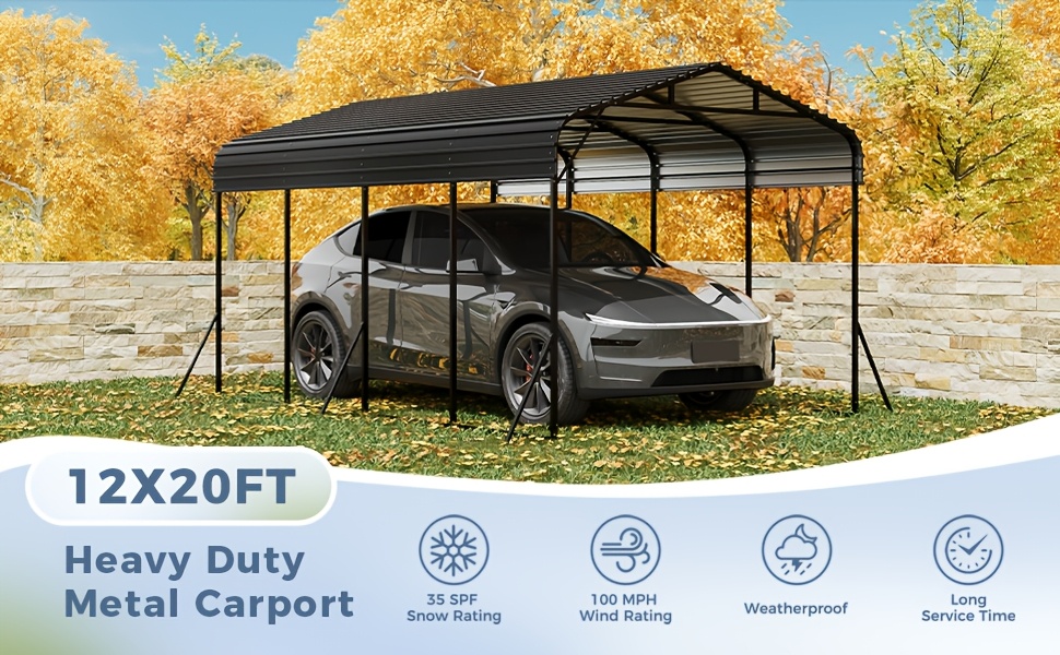 12x20 ft metal carport garage with   frame structure galvanized steel     base canopy metal garage car shelter shade for car boats truck and outdoor party Product details 0