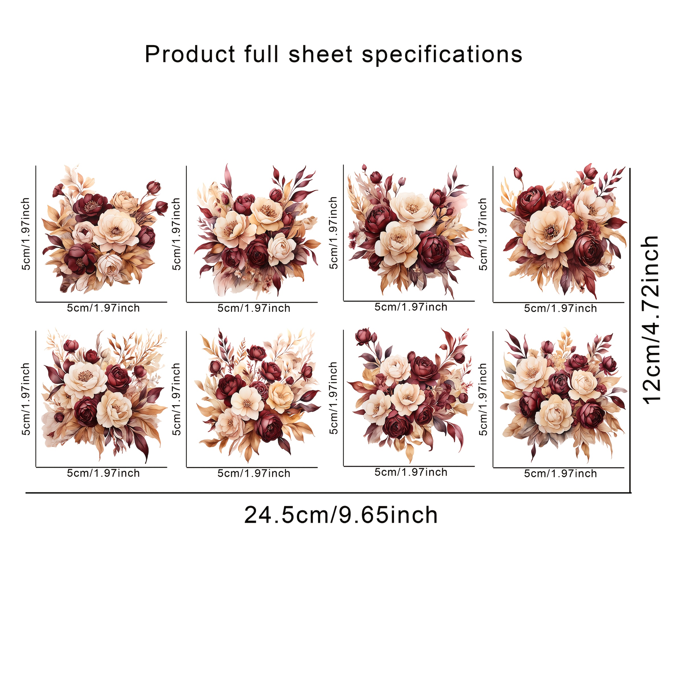 TEMU 8pcs/sheet Wedding, Flower- Design Pattern Uv Dtf Cup Packaging Transfer Suitable For Glass, Ceramic, Plastic, Uv Dtf Transfer Waterproof Glass