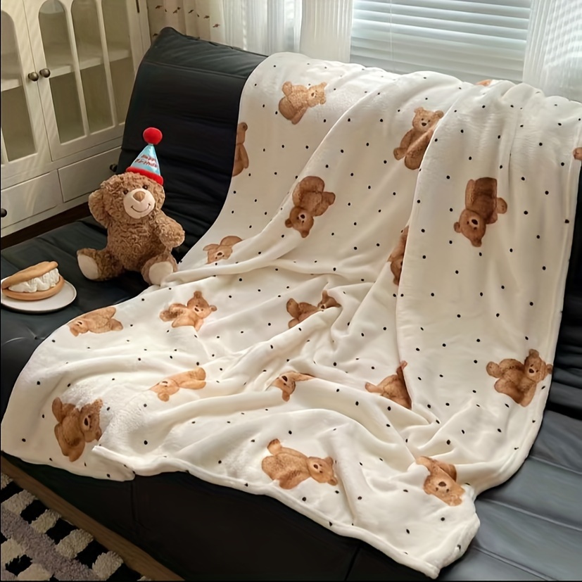 1  fleece throw blanket with cute bear and puppy print ultra soft     polyester lightweight machine washable multi use for sofa bed office nap contemporary style 200 250    geometric pattern knit weave mixed colors details 2