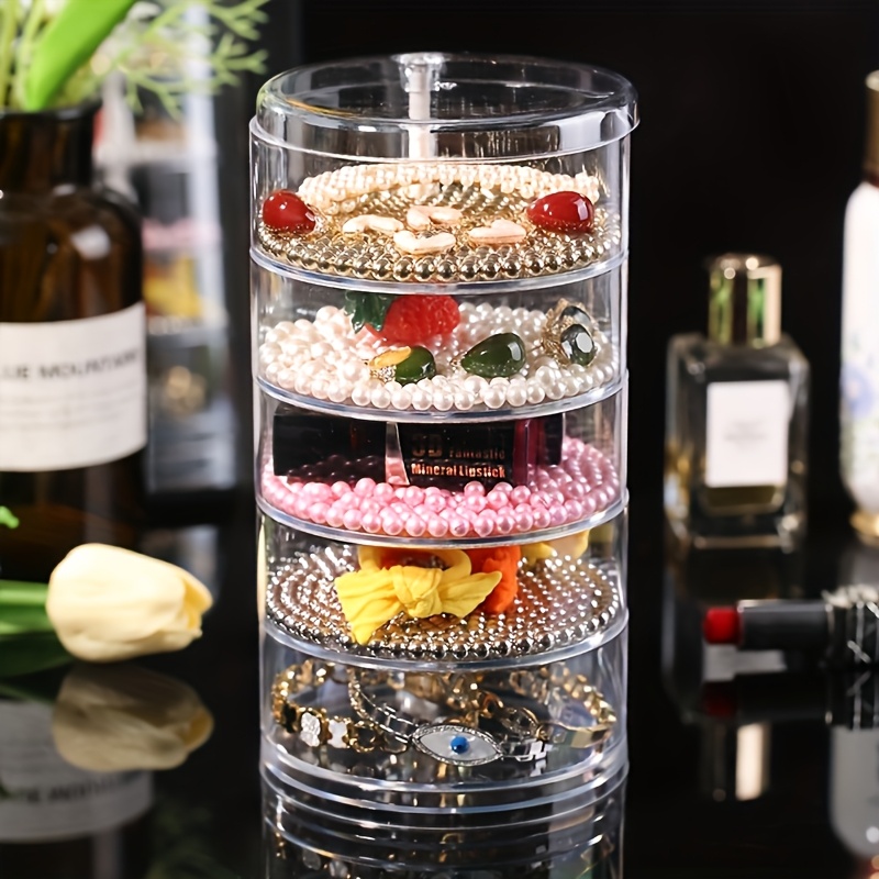 multi layer jewelry box transparent multi rotating earring and bracelet storage box suitable for 5 scenes with lid dustproof storage rack multi functional desktop storage box jewelry boxes Product details 1