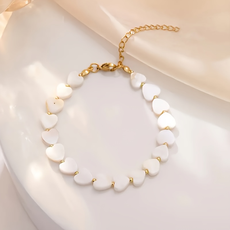 Image of Natural Stone Delicate Shell Heart Bracelet - A Of , Use, Birthday Celebrations & Gifts For Bridesmaids
